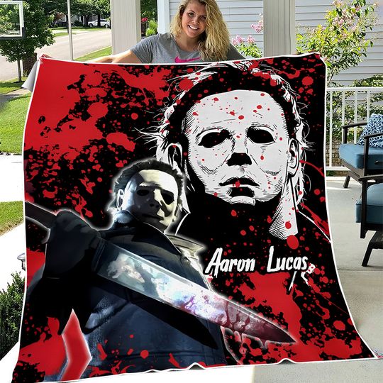 Horror Michael Myers Blanket, Personalized Name Michael Myers Blanket, Horror Movies Blanket, Trick Or Treat Blanket, Halloween Blanket
