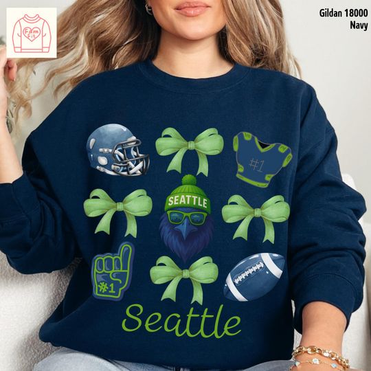 Discover Seattle Seahawk Football Team Sweatshirt, Coquett Bow Sweatshirt, Gift for Fan