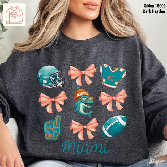 Discover Miami Dolphin Football Team Sweatshirt, Coquett Bow Sweatshirt, Gift for Fan