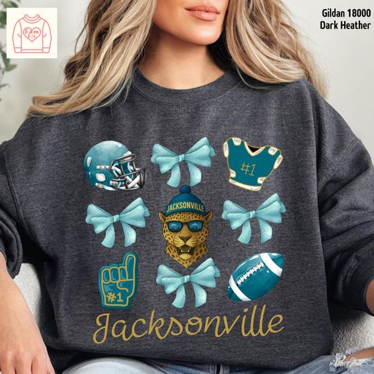 Jacksonville Jaguar Football Team Sweatshirt, Coquett Bow Sweatshirt, Gift for Fan
