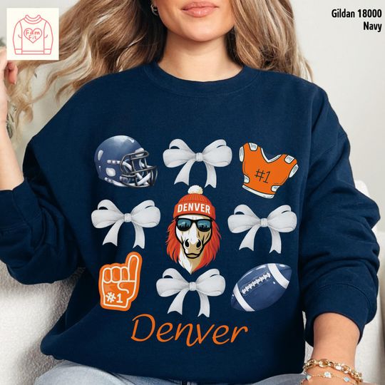 Discover Denver Bronco Football Team Sweatshirt, Coquett Bow Sweatshirt, Gift for Fan
