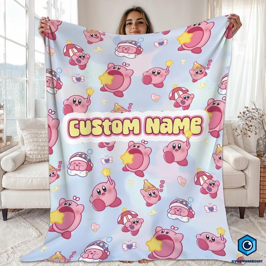 Personalized Kirby Blanket, Pink Kirby Blanket, Kirby Video Games Blanket, Birthday Gifts, Kirby Fleece Blanket