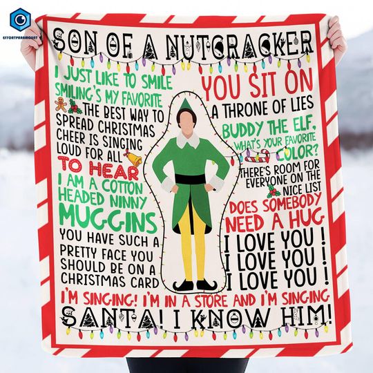 Buddy The Elf Quotes Christmas Blanket, The Elf Christmas Quilt Couch Sofa Blanket, Elf Xmas Blanket 2025