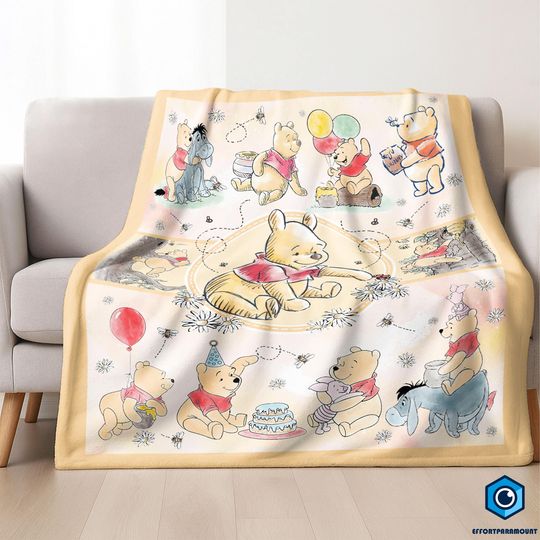 Discover Watercolor Winnie The Pooh Fleece Blanket | Pooh Bear Blanket | Pooh Bear and Eeyore Blanket | Fleece Blanket