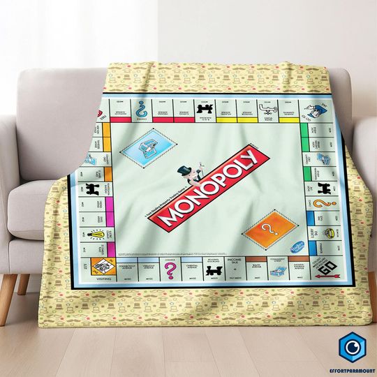 Board Game Monopoly Blanket, Monopoly Fleece Blanket, Monopoly Board Game Birthday Gifts