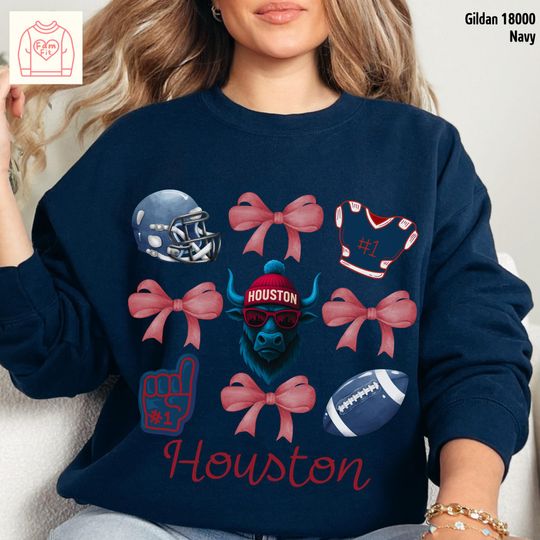 Houston Texan Football Team Sweatshirt, Coquett Bow Sweatshirt, Gift for Fan