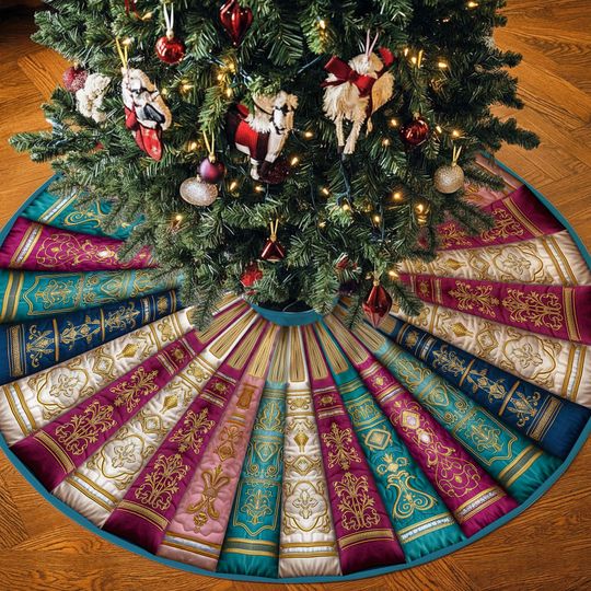 Discover Vintage Colorful Books Quilted Tree Skirt  Elegant Books Skirt Decor Pine Tree, Christmas Book Lover Gift