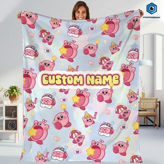Personalized Kirby Blanket, Pink Kirby Blanket, Kirby Video Games Blanket, Birthday Gifts