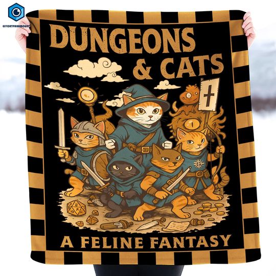 Discover Dungeons And Cats DnD Game Fan Lover Blanket, Dungeon Blanket, Dnd Gift