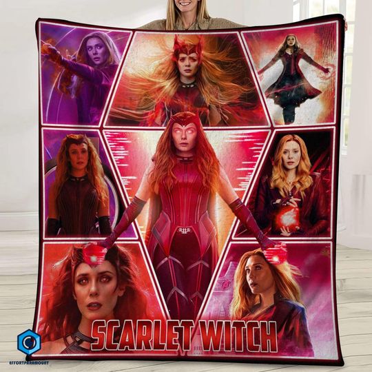Scarlet Witch Wanda Maximoff Fleece Blanket, Wanda Vision Fan Blanket, Elizabeth Olsen Blanket