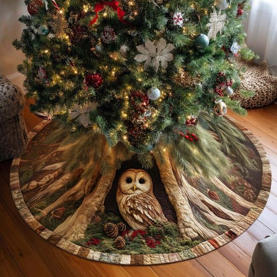 Owl Christmas Tree Skirt, Tree Cover, Holiday Home Decor, Xmas Decor, Owl Lover Gift