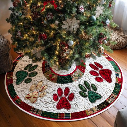 Paws Dog Christmas Tree Skirt, Holiday Tree Cover, Dog Lover Home Decor