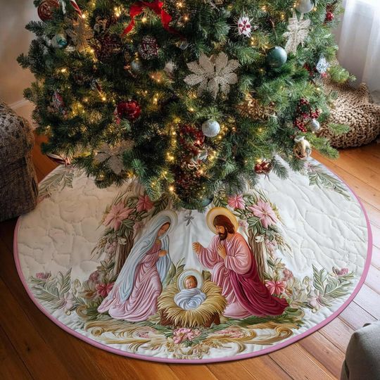 Nativity Scene Christmas Tree Skirt, Religious Christmas Tree Decor, Housewarming Gift, Holiday Home Decoration