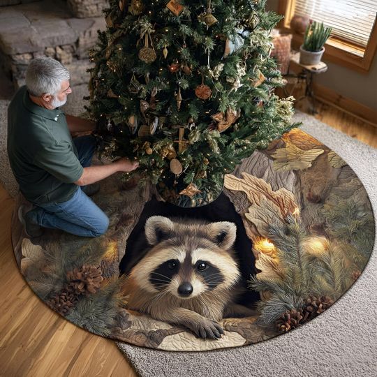 Discover Raccoon Christmas Tree Skirt, Tree Cover, House Warming Gift, Xmas Decor, Raccoon Lover Gift