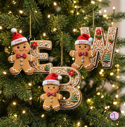 Personalized Gingerbread Alphabet Ornament, Custom Name Christmas Letter Gift