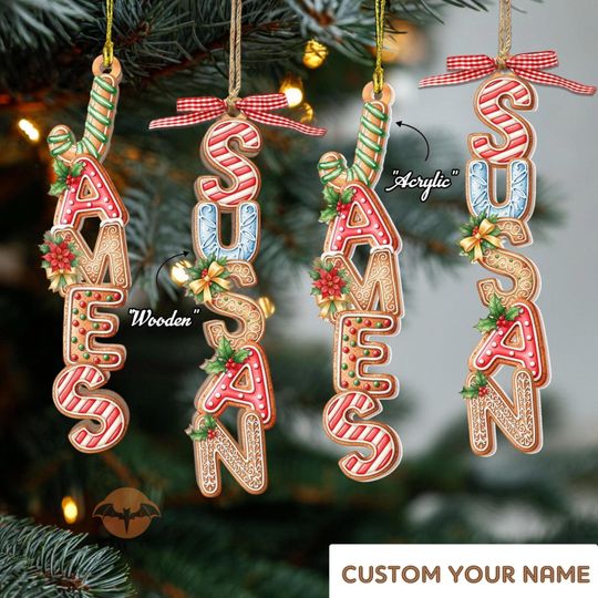 Christmas Gingerbread Alphabet Ornament, Custom Family Name Ornament, Kids Christmas Gift, Christmas Tag for Stockings, Christmas Tree Decor