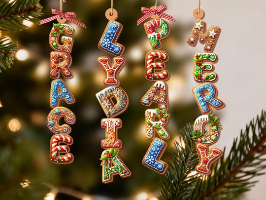 First Christmas Stocking Tags, Custom Gingerbread Alphabet Ornament, Baby Name Ornament,Christmas Gifts, Holiday Ornament, Xmas Tree Decor