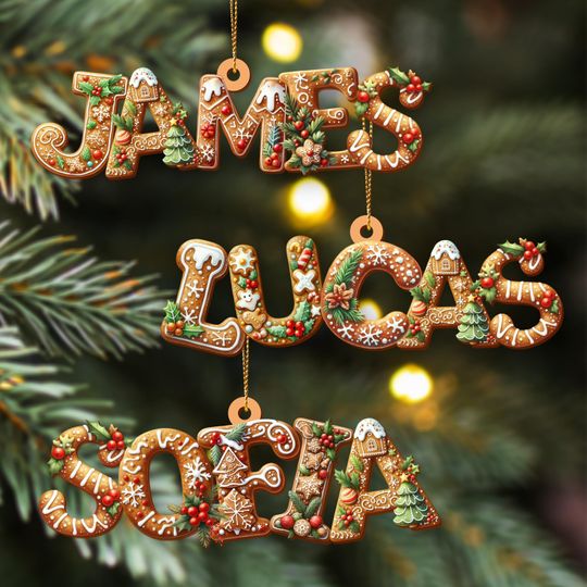 Custom Gingerbread Alphabet Ornaments, Personalised Christmas Decorations, Christmas Baubles, Christmas Name Tags, Kids Christmas Gifts