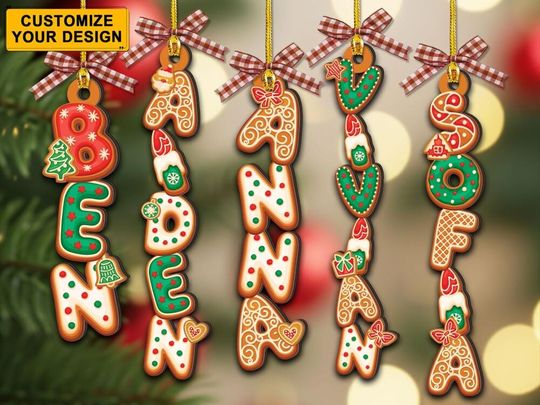 Custom Gingerbread Alphabet Ornament, Christmas Gift, Christmas Gifts For Kids, Kids Name Tag, Gingerbread House Decor, Xmas Keepsake