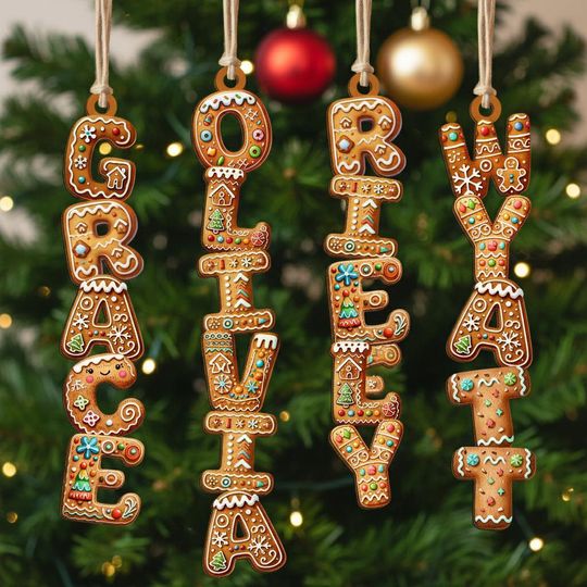 Custom Gingerbread Alphabet Ornament, Kids Name Ornament, Family Letter Stockings Tag, Kids Xmas Gifts, Christmas Name Tag for Stockings