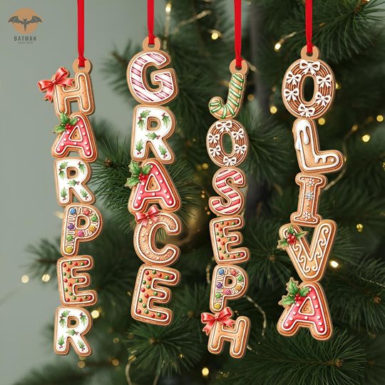 Personalized Gingerbread Alphabet Ornament, First Christmas Stocking Tags, Baby Name Ornament, Christmas Gifts Ornament, Xmas Tree Decor