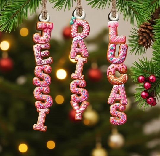 Gingerbread Name Ornament 2025, Custom Letter Tag for Family, Personalized Alphabet Christmas Tree Decoration