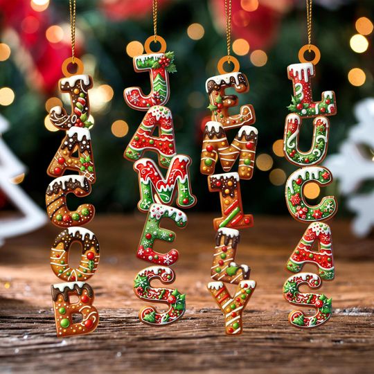 Discover Personalized Kids Name Ornament, Custom Gingerbread Alphabet Ornament, Family Name Stocking Tag, Christmas Gifts