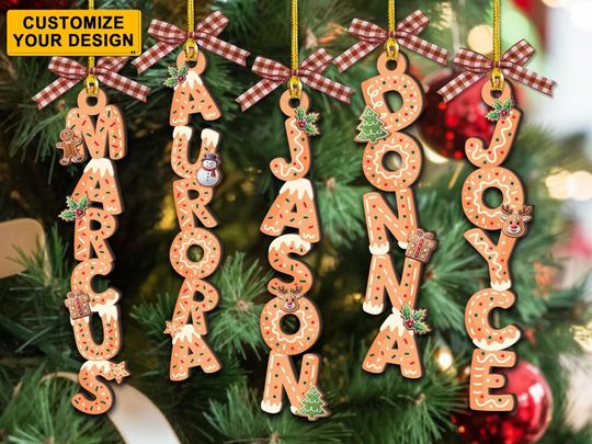 Custom Gingerbread Alphabet Ornament, Kids Name Ornament, Christmas Ornaments for Family, Christmas Tag for Stockings, Christmas Gift