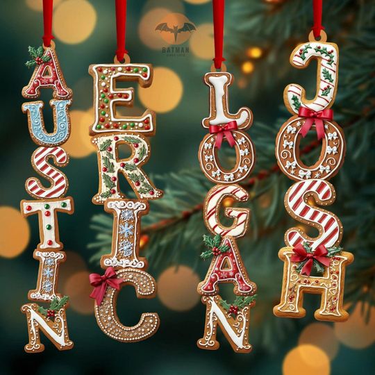 Discover Personalized Kids Name Ornament, Custom Gingerbread Alphabet Ornament, Family Christmas Name Tag, Stocking Tag, Christmas Gifts For Kids