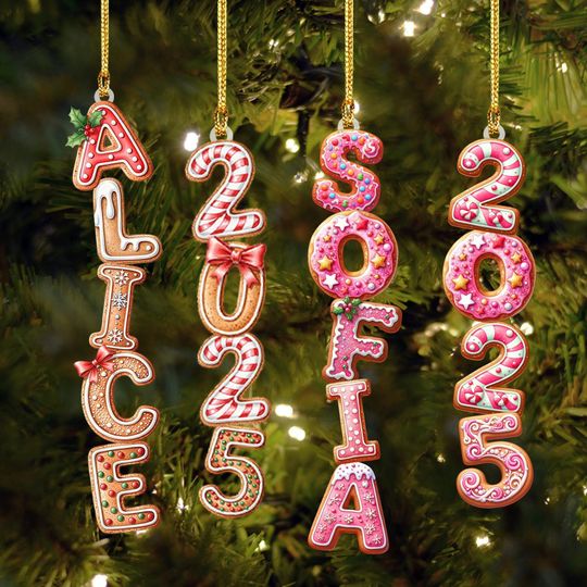 Custom Gingerbread Alphabet Ornament, Baby Name Holiday Ornament, First Christmas Stocking Tags, Xmas Tree Decor