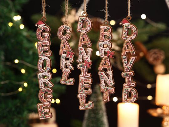 Custom Gingerbread Alphabet Ornament: Wooden Christmas Name Letter Keepsake, 2025 Stocking Tags
