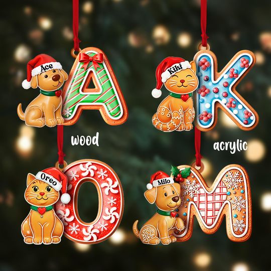Personalized Pet Gingerbread Alphabet Ornament, Dog Ornament 2025, Letter Name Christmas Ornament, First Christmas Stocking Name Tags