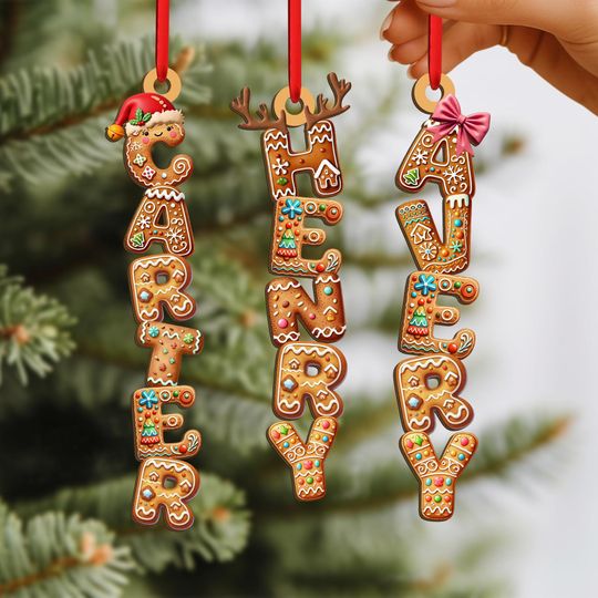 Custom Gingerbread Alphabet Ornament, Kids Name Ornament, Christmas Name Letter Ornament,Xmas Family Letter Ornament,Stockings Christmas Tag