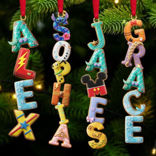 Discover Personalized Disney Character Alphabet 2D Acrylic Ornament, Custom Stocking Tag, Gingerbread Letter Ornament, Christmas Gifts For Family