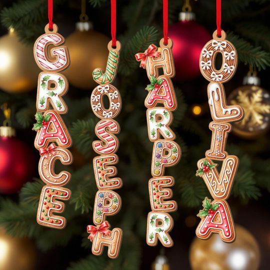 Discover Personalized Gingerbread Alphabet Ornament, Custom Kids Name Ornament, Christmas Ornaments for Family, Kids Christmas Gifts