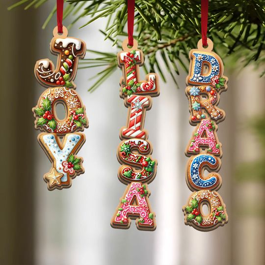 Personalized Gingerbread Letter Wooden 2-Layer Ornament,Kid Name Stocking Tag,Cousin Christmas 2025,Alphabet Kids Name Gift,Family Name Gift