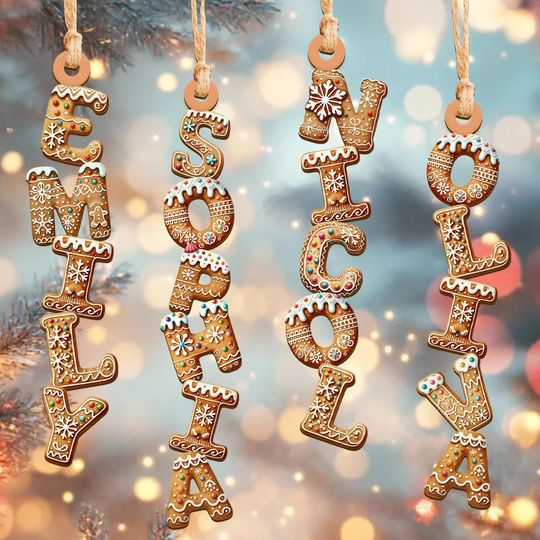 Custom Gingerbread Alphabet Ornament, Gingerbread Ornament For Kid, Gingerbread Man Christmas Ornament For Family, Gingerbread House Decor