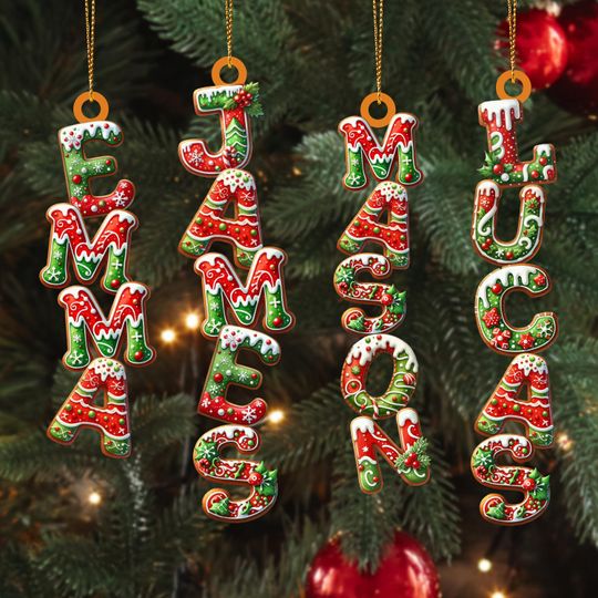 Custom Gingerbread Alphabet Ornament, Acrylic Christmas Tag for Stockings, Kids Christmas Gifts, Christmas Tree Decor