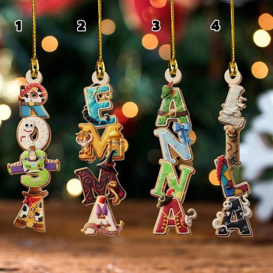 Discover Personalized Disney Characters Alphabet 2D Wood Ornament, Custom Name Ornament, Movie Letter Ornament, Christmas Gifts for Family NGXN02