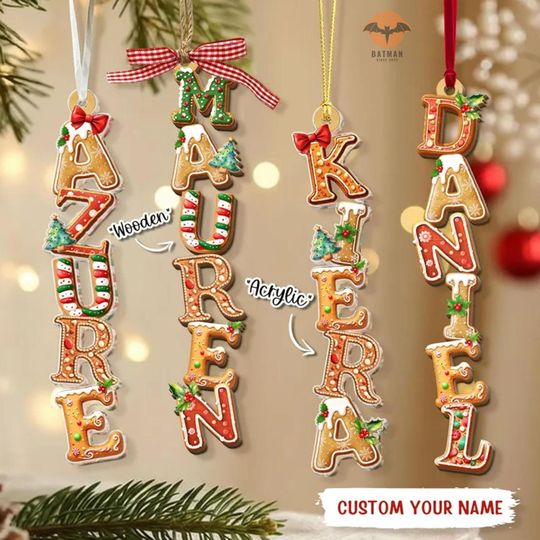 Discover Custom Gingerbread Alphabet Ornament, Cute Christmas Name Tag, Personalized Xmas Family Letter Ornament Gift,Unique Kids and Home Decoration