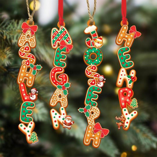 BUNDLE DISCOUNT Gingerbread Ornament with Name, Custom Gingerbread Alphabet Ornament, Kids Name Ornament, Christmas Family Keepsake