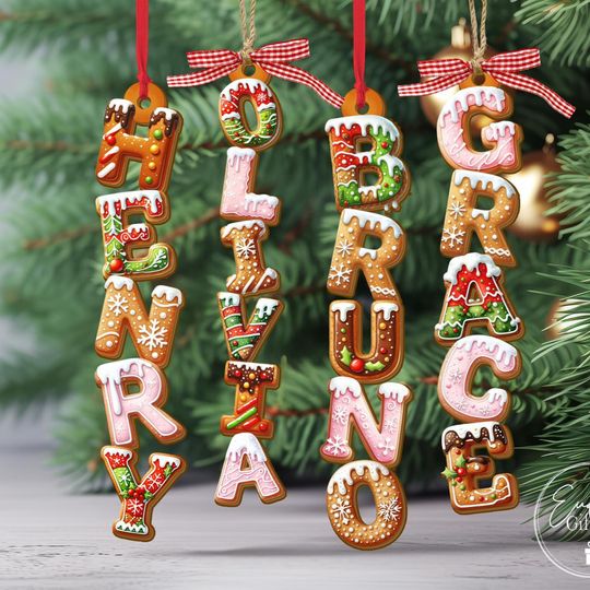 Personalized Gingerbread Alphabet Ornament 2025, Custom Kids Name Ornament, Christmas Tag for Stockings, Family Keepsake, Initial Ornament