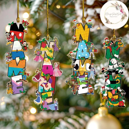 Personalized Mickey and Friends Alphabet Letter Name Disney Christmas Ornament, Holiday Disney Cruise Family Christmas Tree Hanging Ornament