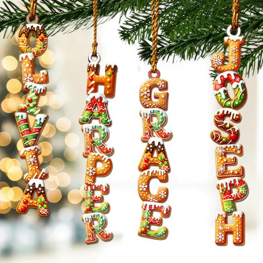 Discover Custom Gingerbread Alphabet Ornaments, Personalized Christmas Decorations, Personalized Christmas Baubles, Christmas Name Tags, Kids Gifts