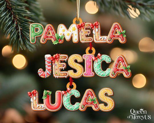 Discover Personalized Gingerbread Alphabet Christmas Ornament: Custom Kids Name Stocking Tag, Family Xmas Keepsake