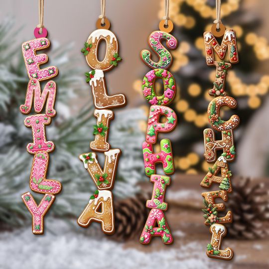 Custom Gingerbread Alphabet Ornament, Christmas Alphabet Candy Ornament, Kids Name Ornament, Kids Christmas Gift