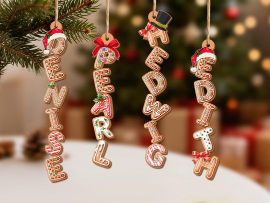 Custom Gingerbread Alphabet Ornament, Kids Name Ornaments, Christmas Tag for Stockings, Xmas Gifts  for Family