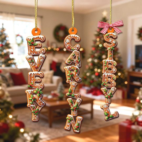 Discover Christmas Gingerbread-Themed Alphabet Family Ornaments, Christmas Tree Decoration, Kids Name Souvenir Gift, Xmas Ornament for Parents