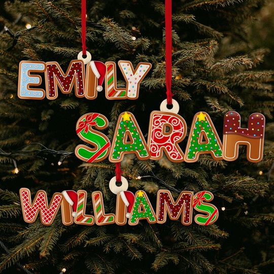 Discover Custom Name Mashmallow Alphabet Ornament, Personalized Kids Name Wooden Ornament, Christmas Ornaments for Kids, Funny Family Christmas Gifts