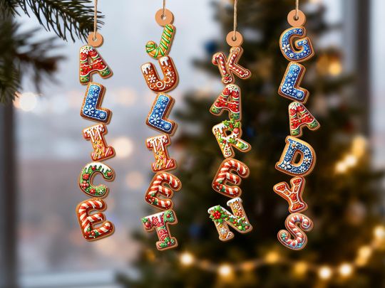 Custom Gingerbread Alphabet Ornament, Baby Name Ornament, First Christmas Stocking Tags, Christmas Gifts, Holiday Ornament, Xmas Tree Decor
